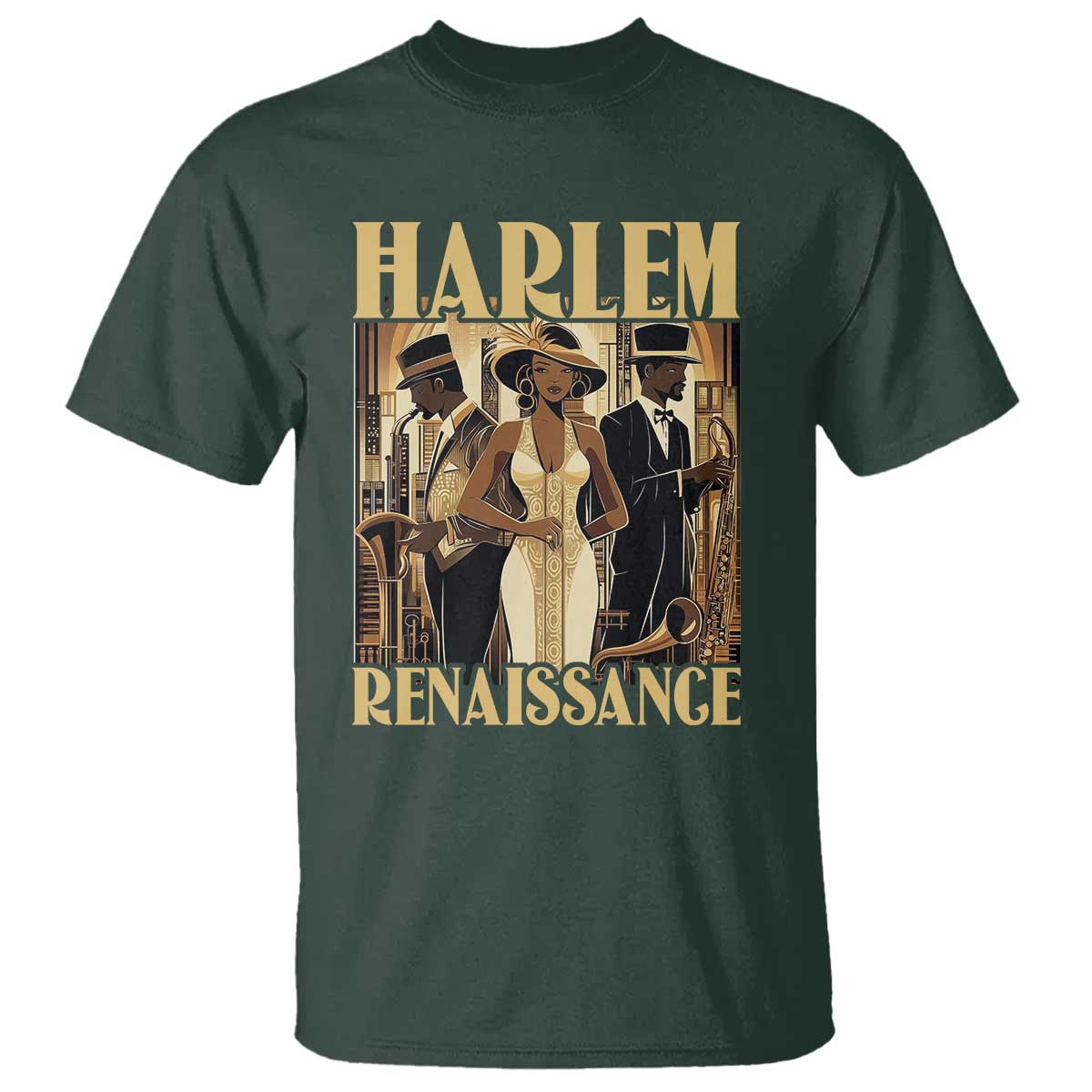 Harlem Renaissance T Shirt 1920s Black History Month TS09 Dark Forest Green Print Your Wear