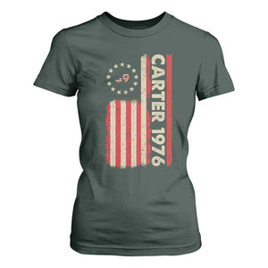 Jimmy Carter T Shirt For Women 39th US President 1976 Retro American Flag TS09 Dark Forest Green Print Your Wear