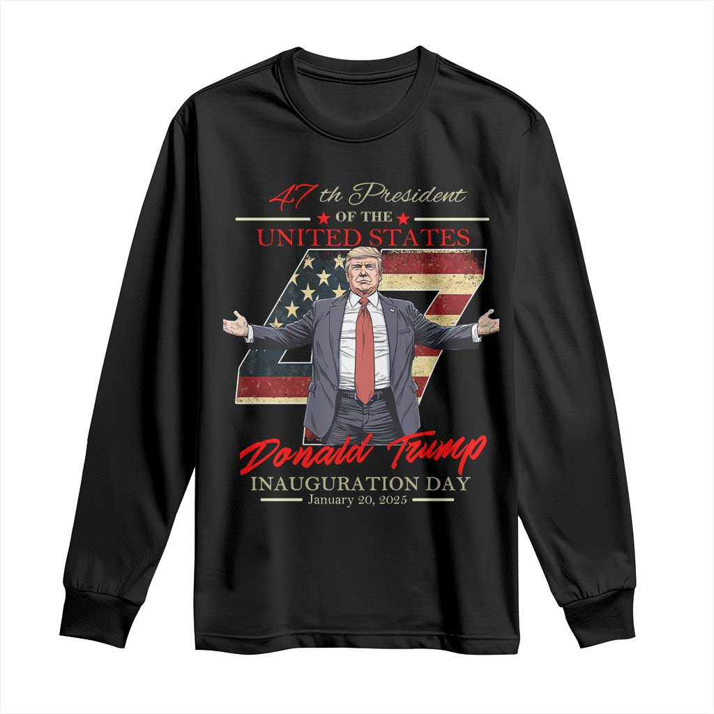 Trump Inauguration Day 2025 Long Sleeve Shirt 47th US President American Flag TS09 Black Print Your Wear