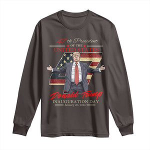 Trump Inauguration Day 2025 Long Sleeve Shirt 47th US President American Flag TS09 Dark Chocolate Print Your Wear