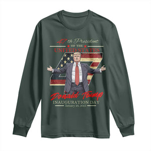 Trump Inauguration Day 2025 Long Sleeve Shirt 47th US President American Flag TS09 Dark Forest Green Print Your Wear