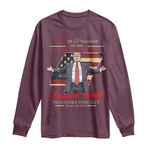 Trump Inauguration Day 2025 Long Sleeve Shirt 47th US President American Flag TS09 Maroon Print Your Wear