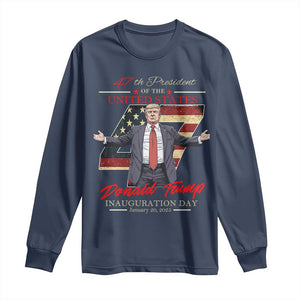 Trump Inauguration Day 2025 Long Sleeve Shirt 47th US President American Flag TS09 Navy Print Your Wear