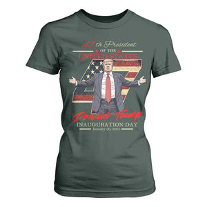 Trump Inauguration Day 2025 T Shirt For Women 47th US President American Flag TS09 Dark Forest Green Print Your Wear