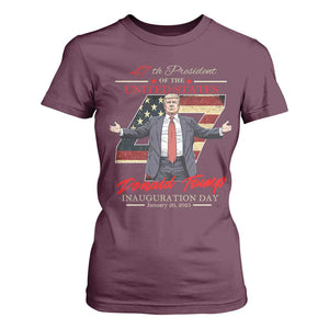 Trump Inauguration Day 2025 T Shirt For Women 47th US President American Flag TS09 Maroon Print Your Wear