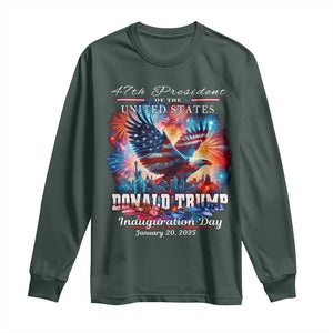 47th President Donald Trump Inauguration Day 2025 Long Sleeve Shirt American Eagle Fireworks TS09 Dark Forest Green Print Your Wear