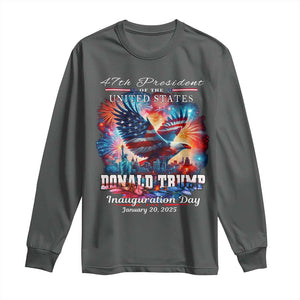 47th President Donald Trump Inauguration Day 2025 Long Sleeve Shirt American Eagle Fireworks TS09 Dark Heather Print Your Wear