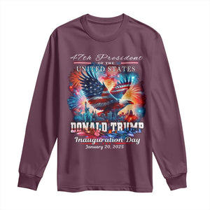 47th President Donald Trump Inauguration Day 2025 Long Sleeve Shirt American Eagle Fireworks TS09 Maroon Print Your Wear