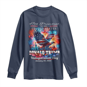 47th President Donald Trump Inauguration Day 2025 Long Sleeve Shirt American Eagle Fireworks TS09 Navy Print Your Wear