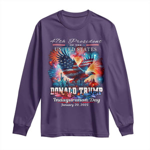 47th President Donald Trump Inauguration Day 2025 Long Sleeve Shirt American Eagle Fireworks TS09 Purple Print Your Wear