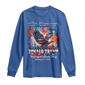 47th President Donald Trump Inauguration Day 2025 Long Sleeve Shirt American Eagle Fireworks TS09 Royal Blue Print Your Wear