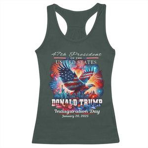 47th President Donald Trump Inauguration Day 2025 Racerback Tank Top American Eagle Fireworks TS09 Dark Forest Green Print Your Wear