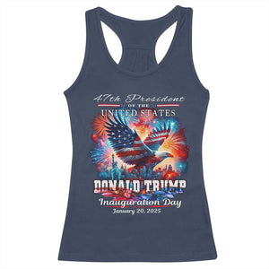 47th President Donald Trump Inauguration Day 2025 Racerback Tank Top American Eagle Fireworks TS09 Navy Print Your Wear