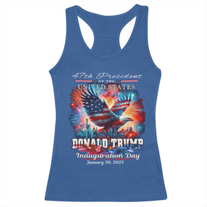 47th President Donald Trump Inauguration Day 2025 Racerback Tank Top American Eagle Fireworks TS09 Royal Blue Print Your Wear