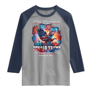 47th President Donald Trump Inauguration Day 2025 Raglan Shirt American Eagle Fireworks TS09 Sport Gray Navy Print Your Wear