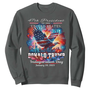 47th President Donald Trump Inauguration Day 2025 Sweatshirt American Eagle Fireworks TS09 Dark Heather Print Your Wear