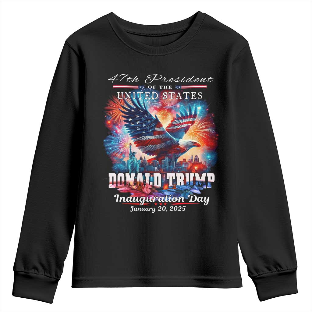 47th President Donald Trump Inauguration Day 2025 Youth Sweatshirt American Eagle Fireworks TS09 Black Print Your Wear