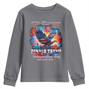 47th President Donald Trump Inauguration Day 2025 Youth Sweatshirt American Eagle Fireworks TS09 Charcoal Print Your Wear