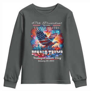 47th President Donald Trump Inauguration Day 2025 Youth Sweatshirt American Eagle Fireworks TS09 Dark Heather Print Your Wear