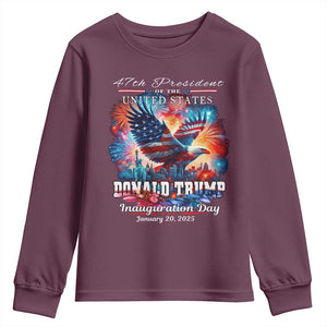 47th President Donald Trump Inauguration Day 2025 Youth Sweatshirt American Eagle Fireworks TS09 Maroon Print Your Wear