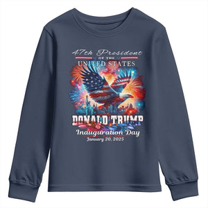 47th President Donald Trump Inauguration Day 2025 Youth Sweatshirt American Eagle Fireworks TS09 Navy Print Your Wear