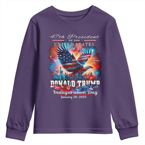 47th President Donald Trump Inauguration Day 2025 Youth Sweatshirt American Eagle Fireworks TS09 Purple Print Your Wear