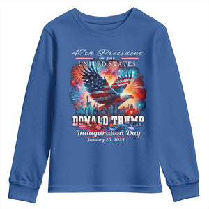 47th President Donald Trump Inauguration Day 2025 Youth Sweatshirt American Eagle Fireworks TS09 Royal Blue Print Your Wear