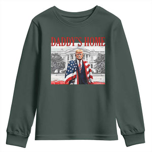 Trump 2025 Youth Sweatshirt Daddy's Home Trump Inauguration Day TS09 Dark Forest Green Print Your Wear