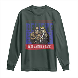 Funny Believe Bigfoot Trump Long Sleeve Shirt Take America Back TS09 Dark Forest Green Print Your Wear