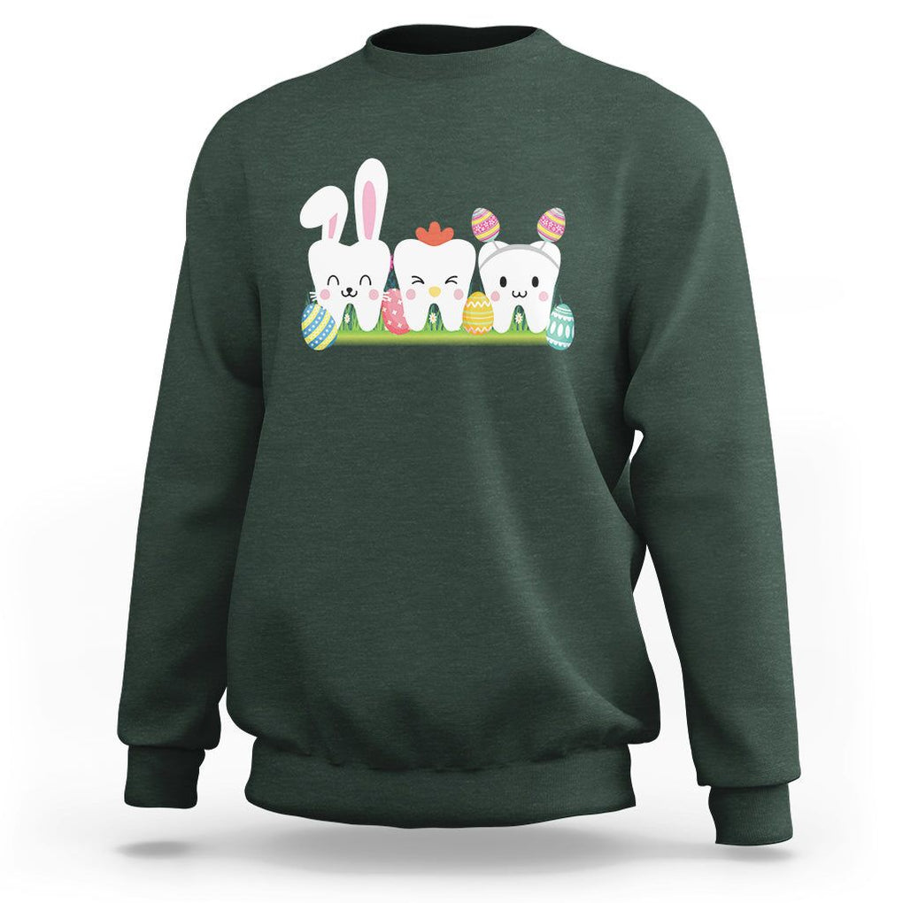 Easter Day Sweatshirt Funny Tooth Glasses Dental Dentist TS09 Dark Forest Green Printyourwear