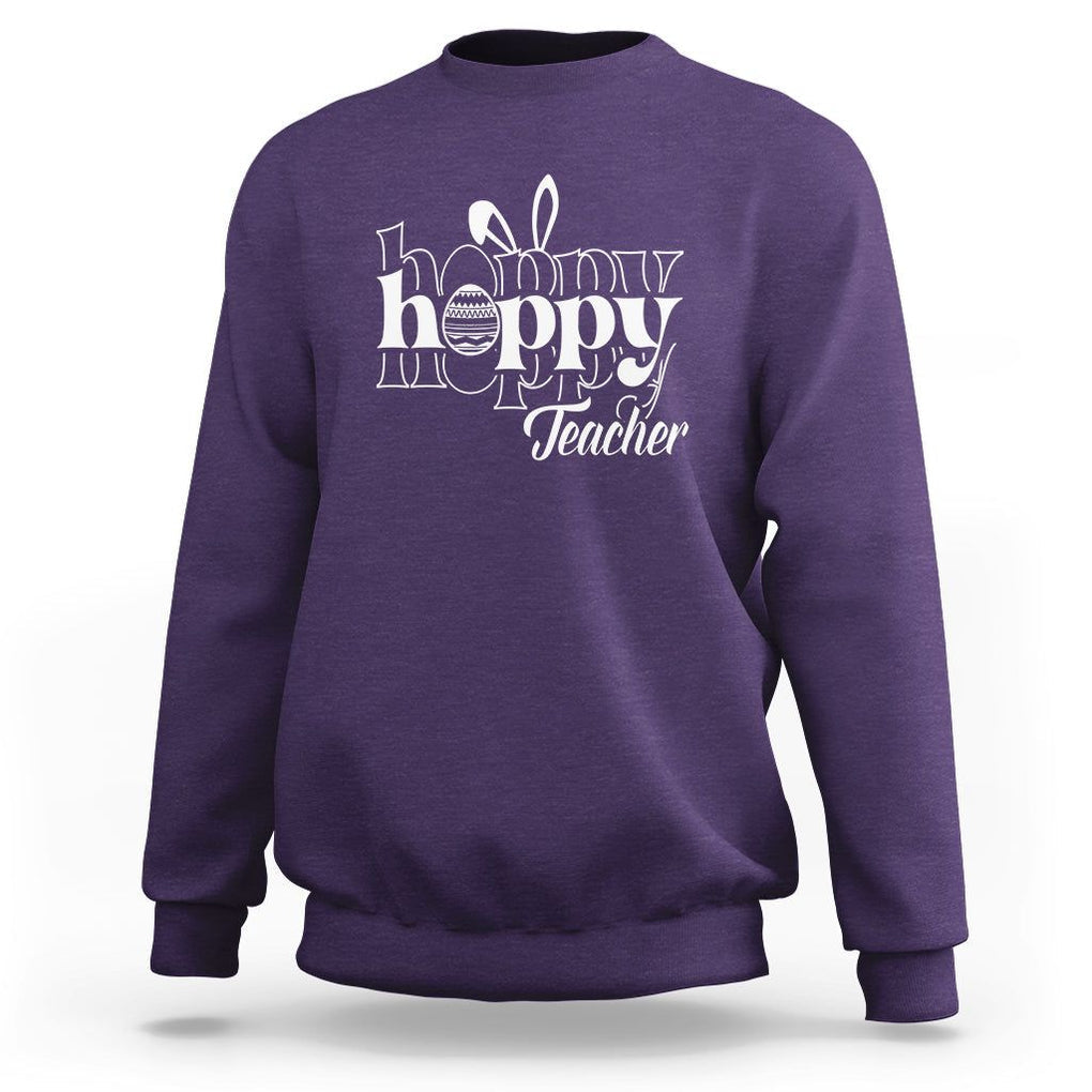 Easter Day Cute Hoppy Teacher Bunny Egg Sweatshirt TS09 Purple Printyourwear