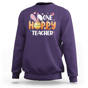 Easter Day Cute One Hoppy Teacher Bunny Carrot Sweatshirt TS09 Purple Printyourwear
