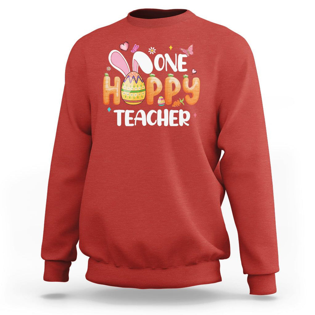 Easter Day Cute One Hoppy Teacher Bunny Carrot Sweatshirt TS09 Red Printyourwear