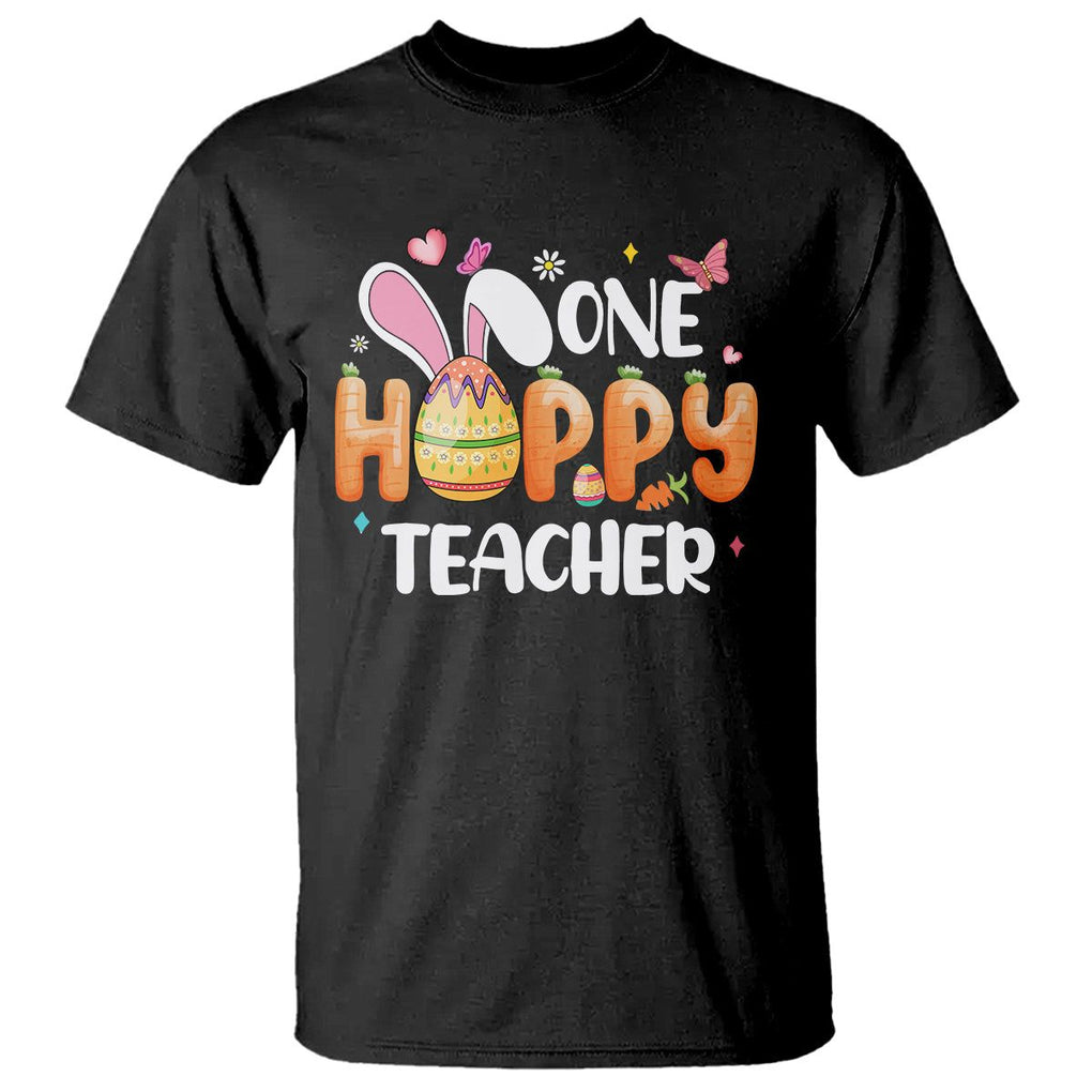 Easter Day Cute One Hoppy Teacher Bunny Carrot T Shirt TS09 Black Printyourwear