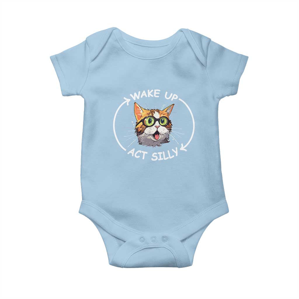 Funny Cat Meme Baby Onesie Wake Up Act Silly TS09 Light Blue Print Your Wear