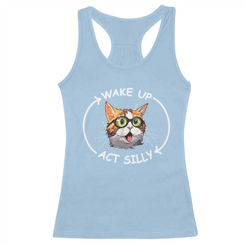 Funny Cat Meme Racerback Tank Top Wake Up Act Silly TS09 Light Blue Print Your Wear