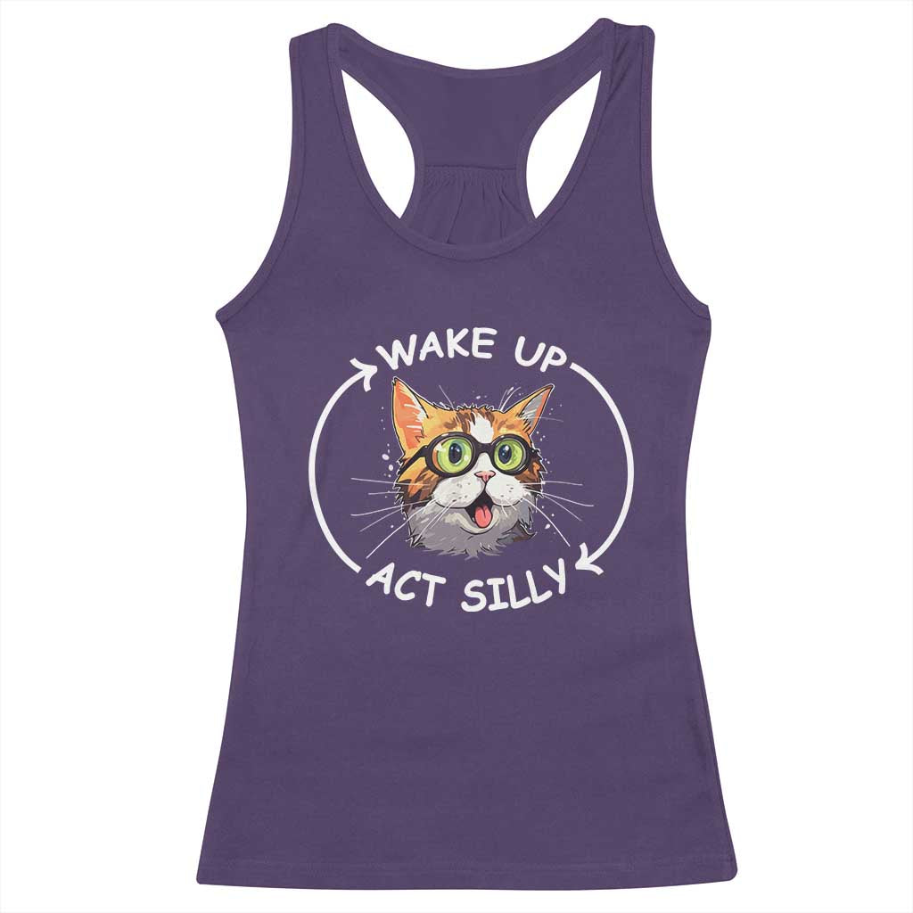 Funny Cat Meme Racerback Tank Top Wake Up Act Silly TS09 Purple Print Your Wear
