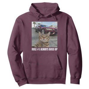 Funny Cat Meme Hoodie Rule No.1 Always Boss Up TS09 Maroon Print Your Wear