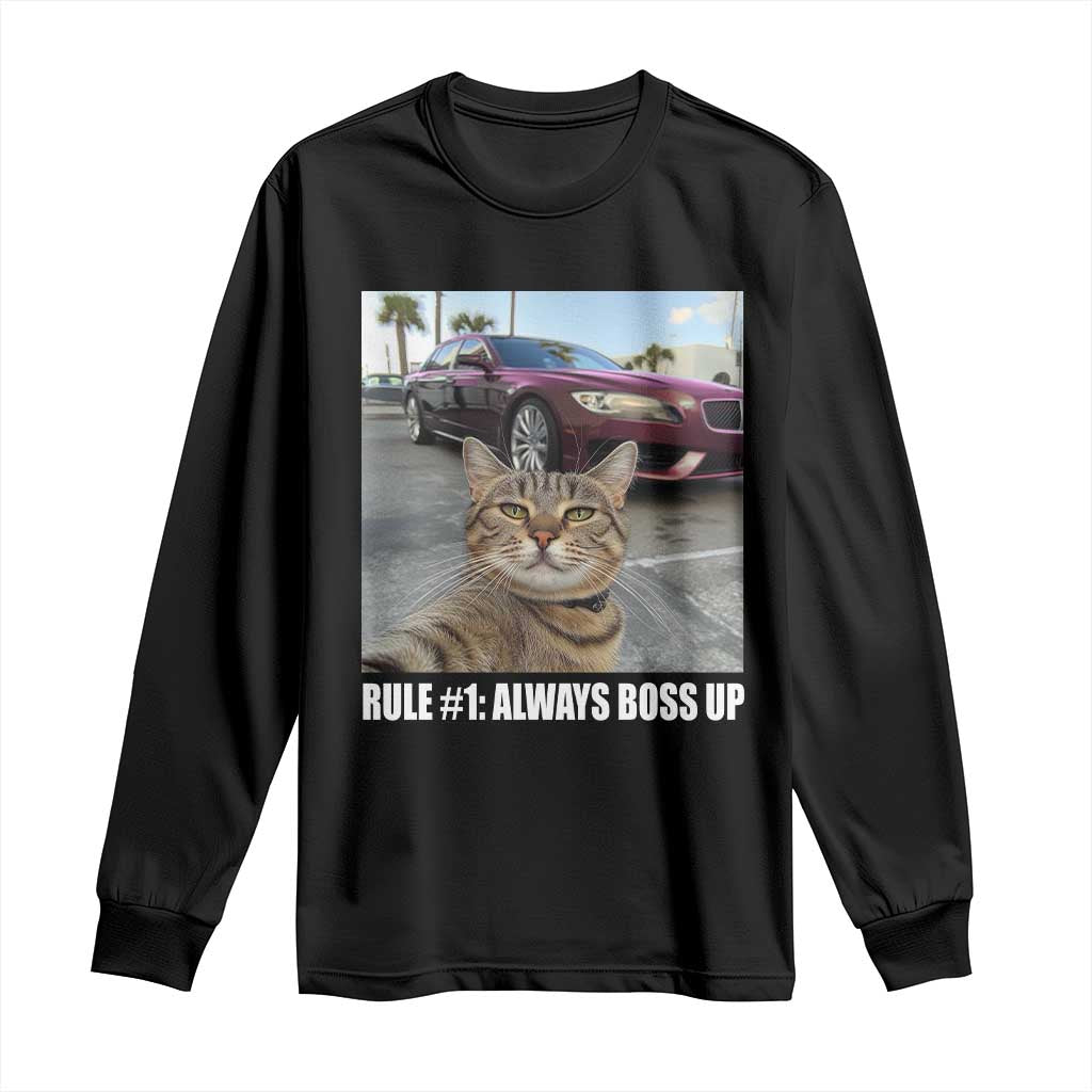 Funny Cat Meme Long Sleeve Shirt Rule No.1 Always Boss Up TS09 Black Print Your Wear