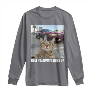 Funny Cat Meme Long Sleeve Shirt Rule No.1 Always Boss Up TS09 Charcoal Print Your Wear