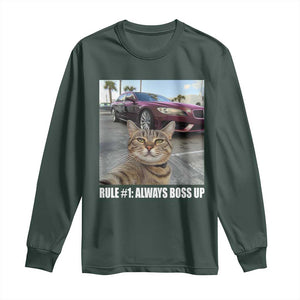 Funny Cat Meme Long Sleeve Shirt Rule No.1 Always Boss Up TS09 Dark Forest Green Print Your Wear