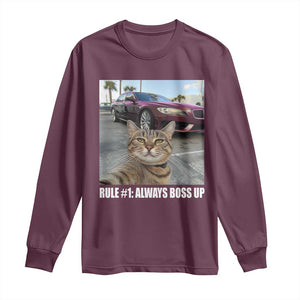 Funny Cat Meme Long Sleeve Shirt Rule No.1 Always Boss Up TS09 Maroon Print Your Wear