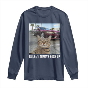 Funny Cat Meme Long Sleeve Shirt Rule No.1 Always Boss Up TS09 Navy Print Your Wear