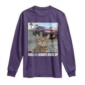 Funny Cat Meme Long Sleeve Shirt Rule No.1 Always Boss Up TS09 Purple Print Your Wear