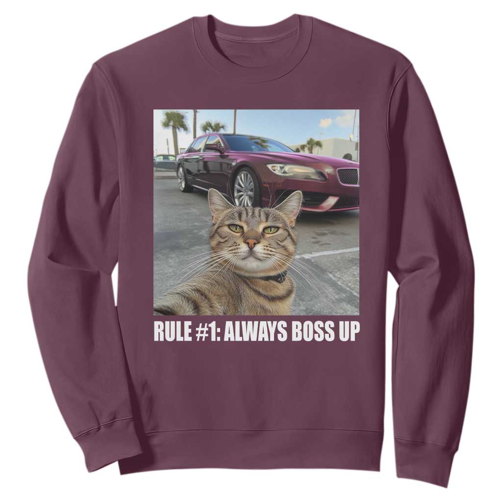 Funny Cat Meme Sweatshirt Rule No.1 Always Boss Up TS09 Maroon Print Your Wear