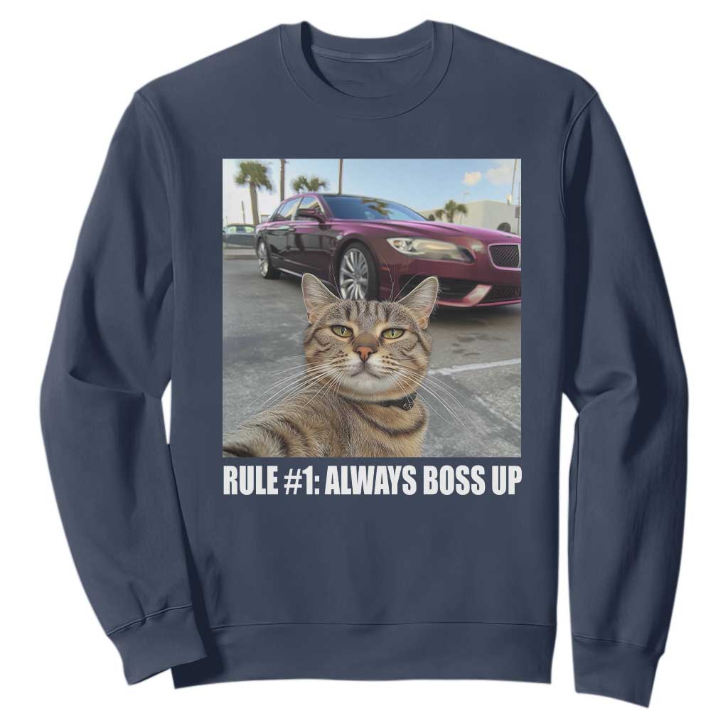 Funny Cat Meme Sweatshirt Rule No.1 Always Boss Up TS09 Navy Print Your Wear