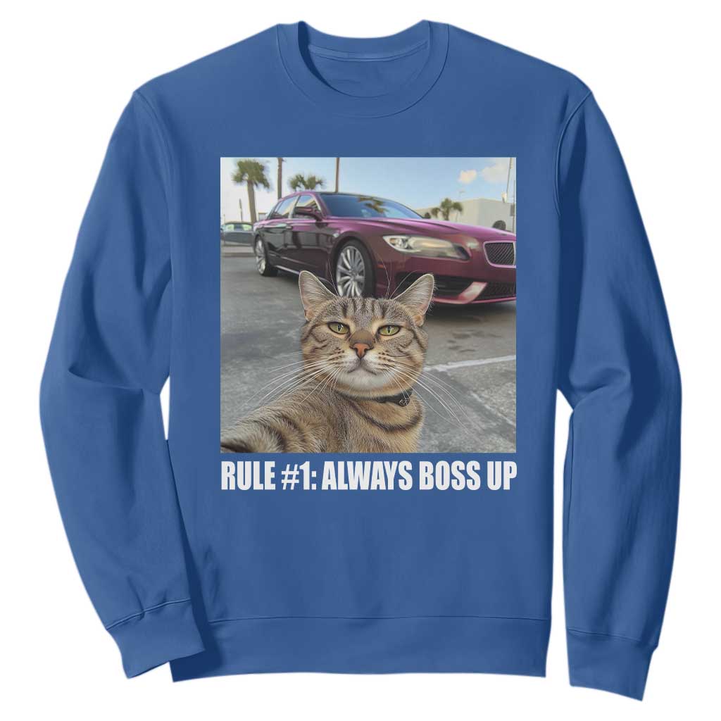 Funny Cat Meme Sweatshirt Rule No.1 Always Boss Up TS09 Royal Blue Print Your Wear