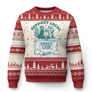 Funny Support Local Street Cat Ugly Christmas Sweater Raccoon Opossum Skunk Garbage Crew TS09 Red Print Your Wear