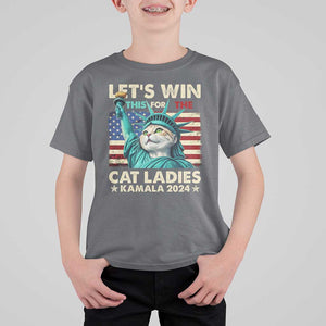 Funny Let's Win This For The Cat Ladies Kamala 2024 T Shirt For Kid Childless Cat Lady Harris Statue of Liberty TS09 Charcoal Print Your Wear