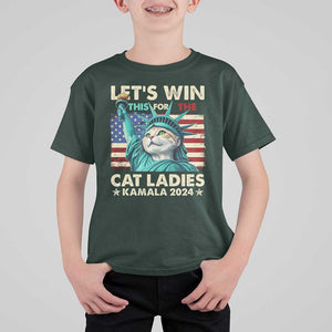 Funny Let's Win This For The Cat Ladies Kamala 2024 T Shirt For Kid Childless Cat Lady Harris Statue of Liberty TS09 Dark Forest Green Print Your Wear